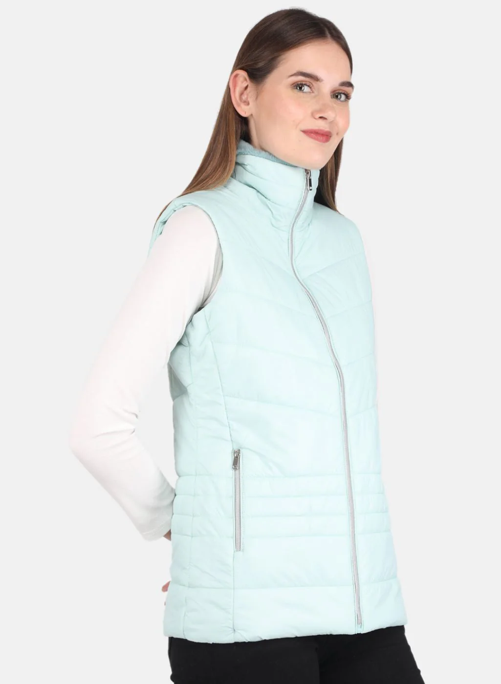 Women Aqua Blue Printed Jacket - Image 6