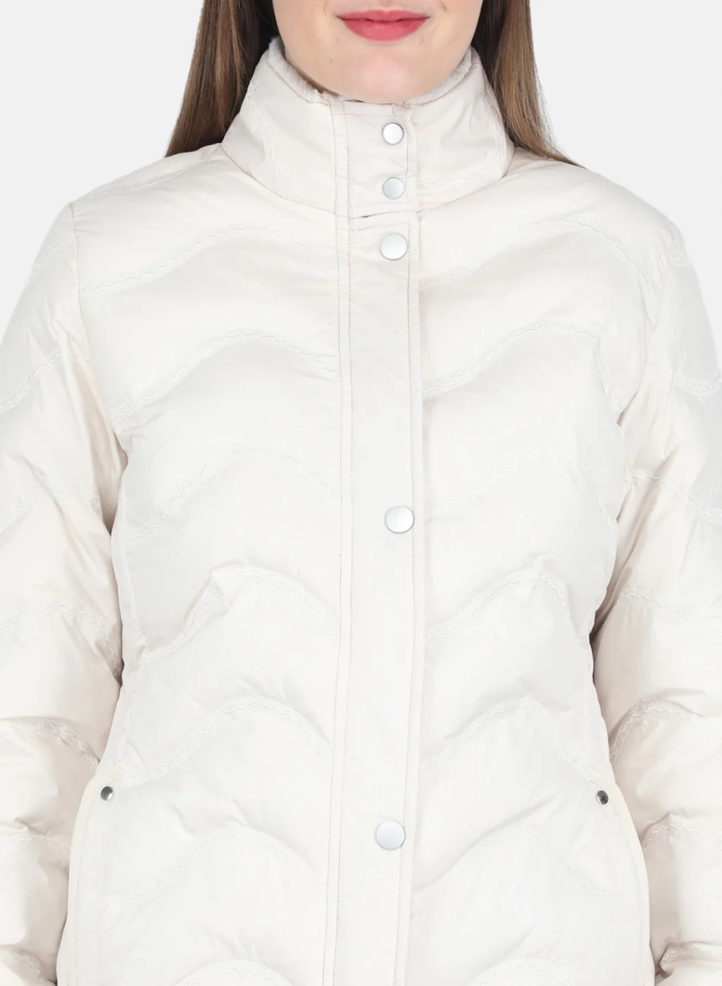 Women Beige Embroidered Jacket - Image 5