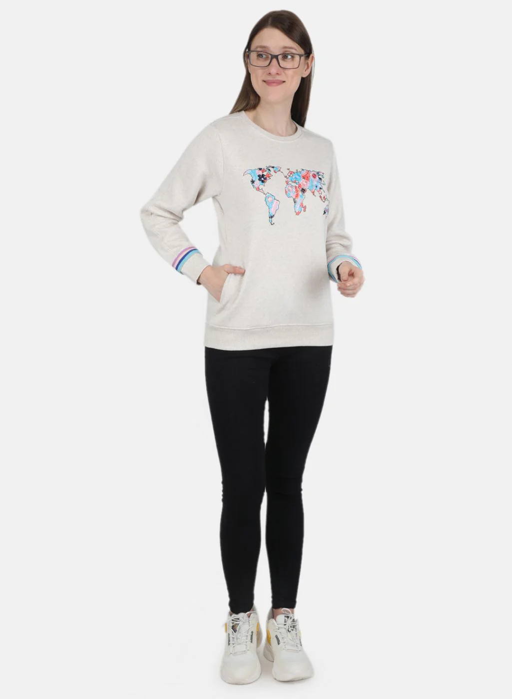 Women Beige Embroidered Sweatshirt - Image 4