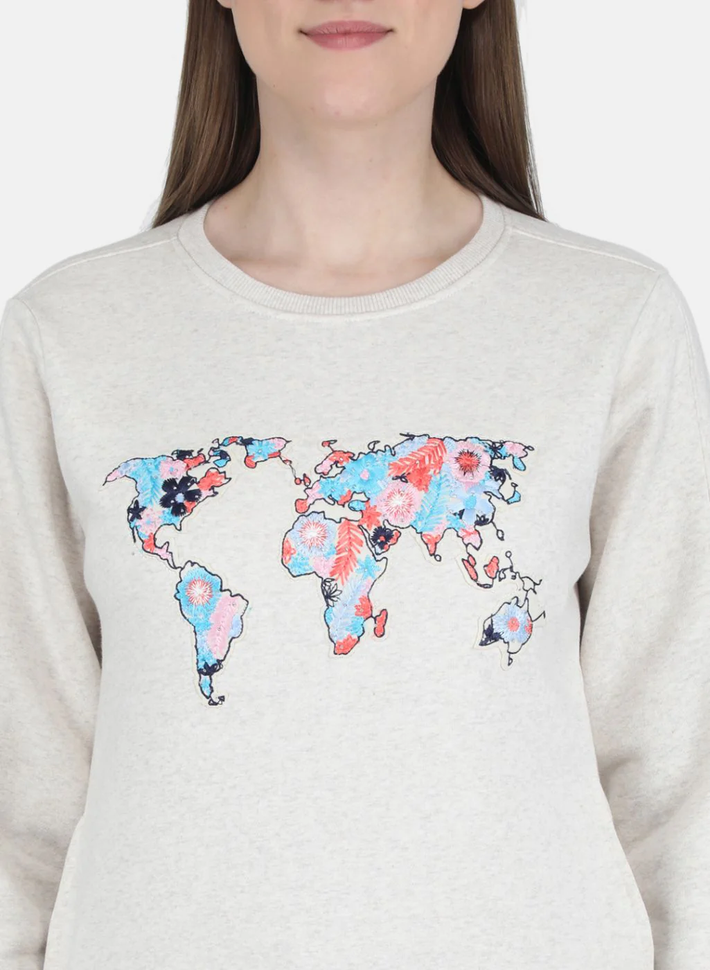 Women Beige Embroidered Sweatshirt - Image 5