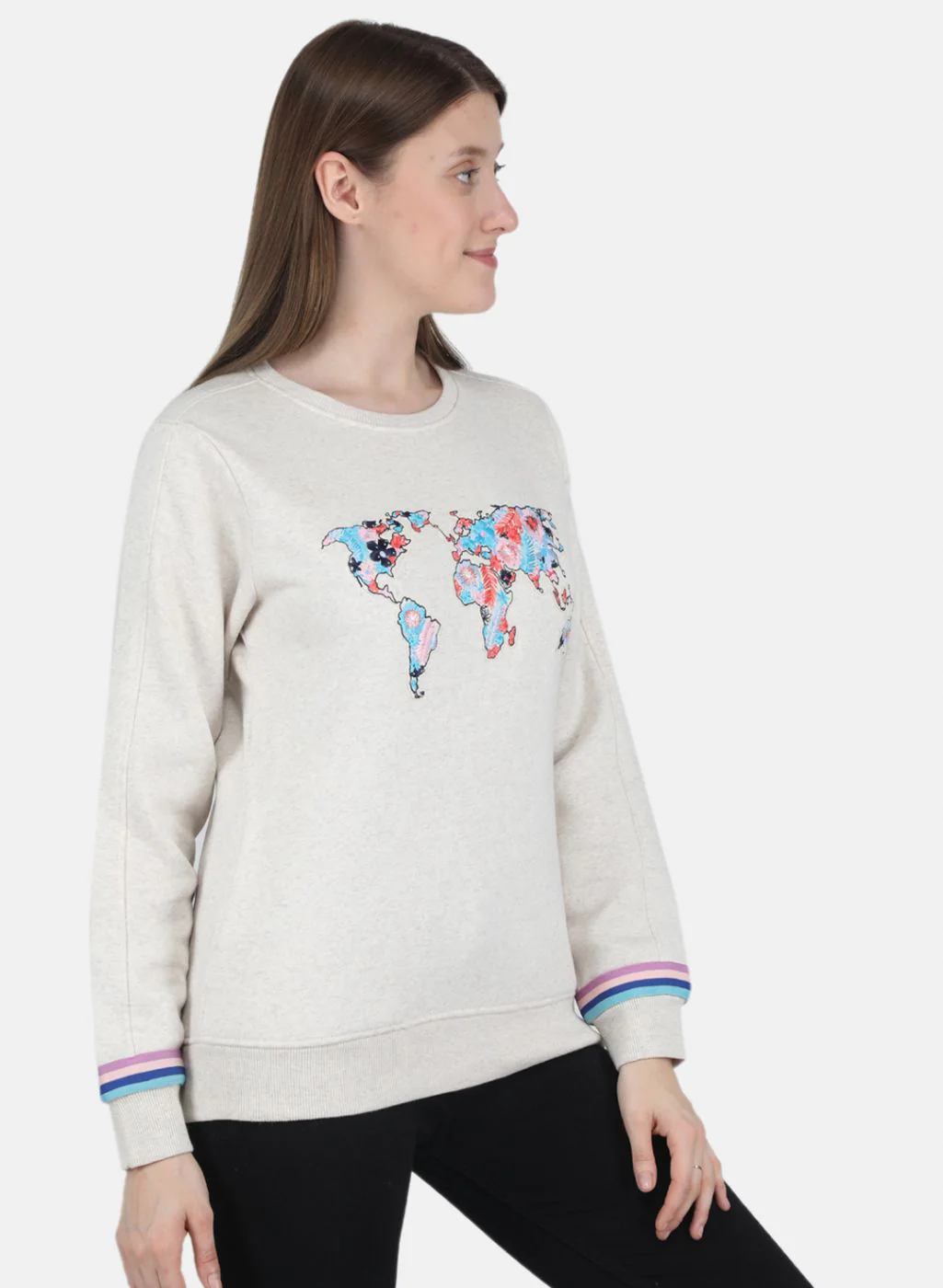 Women Beige Embroidered Sweatshirt - Image 6