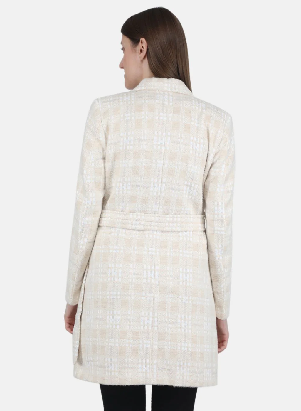 Women Beige Jaquard Coat - Image 3