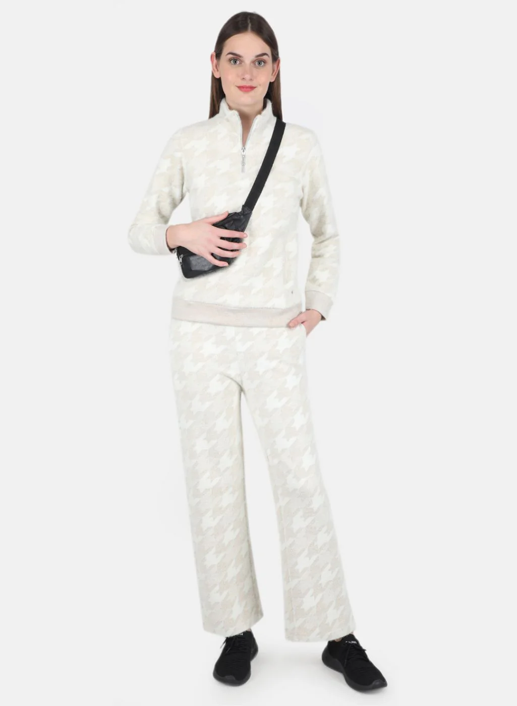 Women Beige Jaquard CoordiNAte Set - Image 4