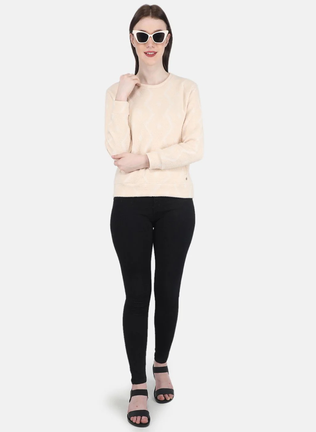 Women Beige Jaquard Sweatshirt - Image 4