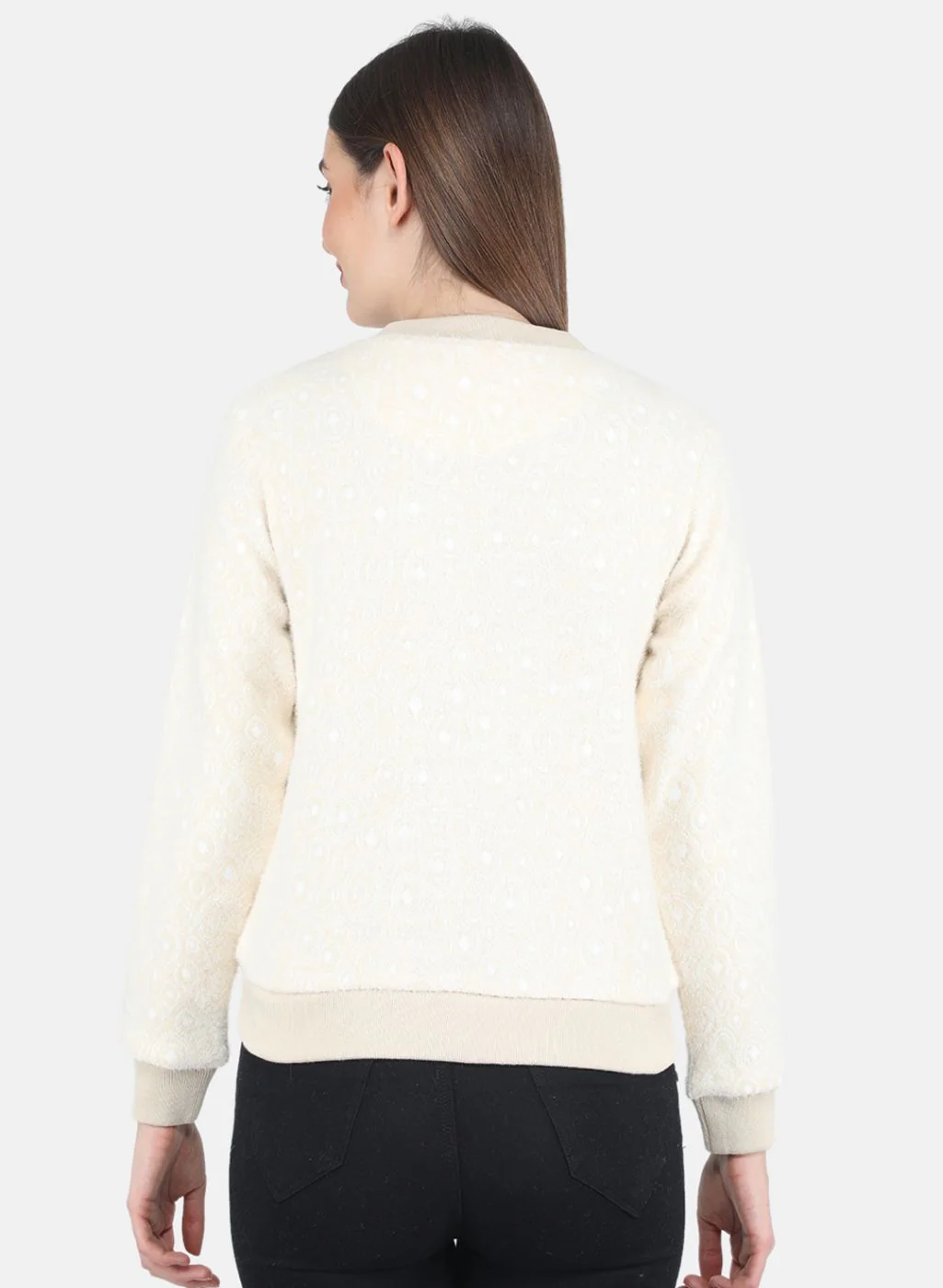 Women Beige Jaquard Sweatshirt - Image 3