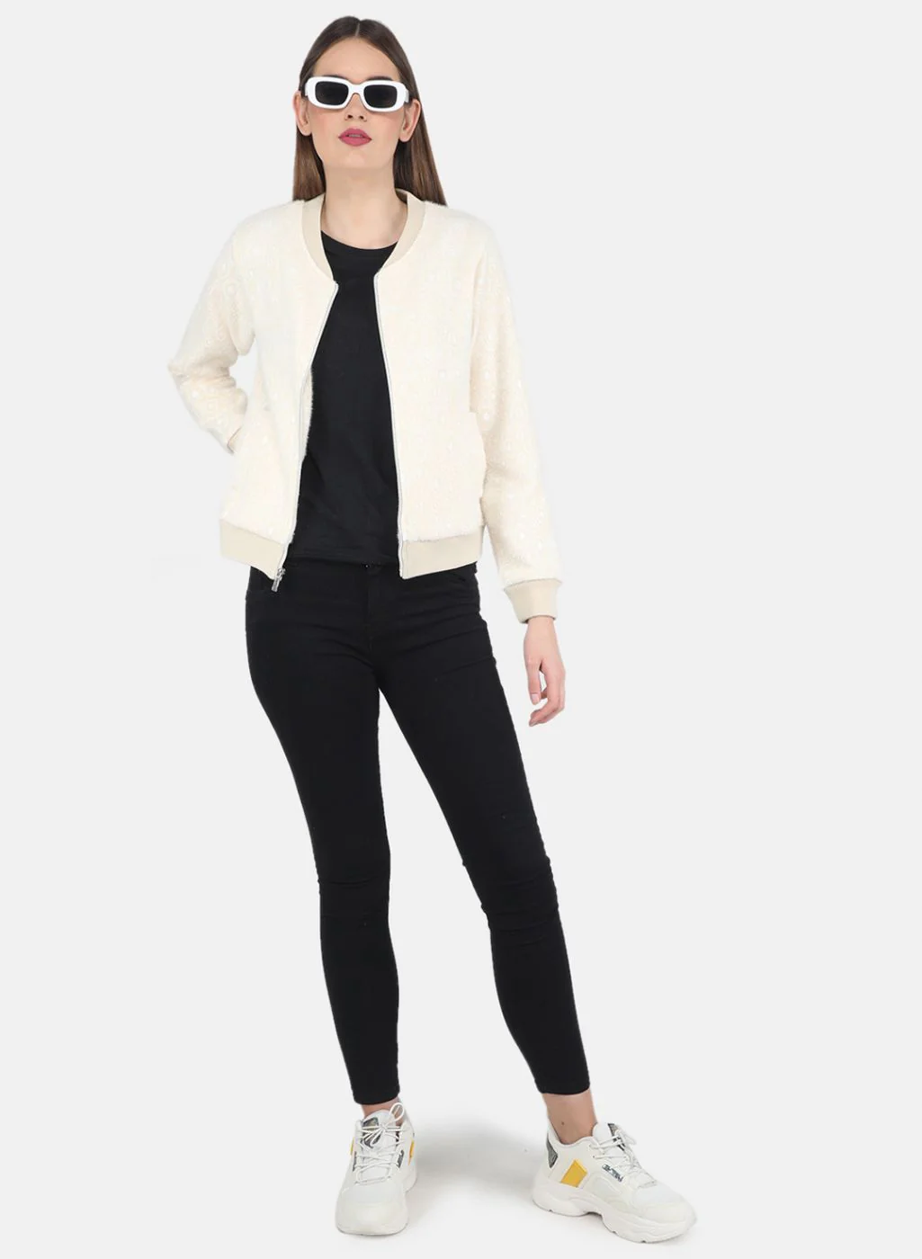 Women Beige Jaquard Sweatshirt - Image 4