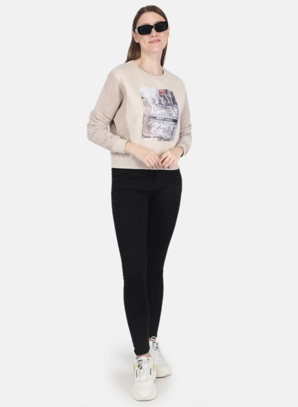 Women Beige Printed Sweatshirt - Image 4