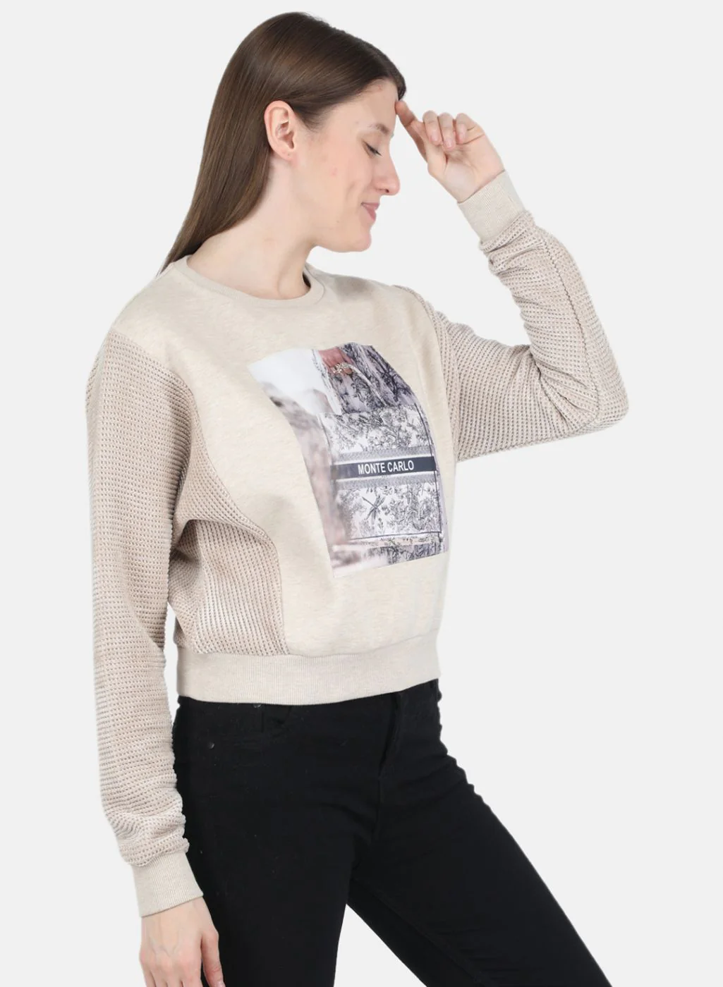 Women Beige Printed Sweatshirt - Image 6