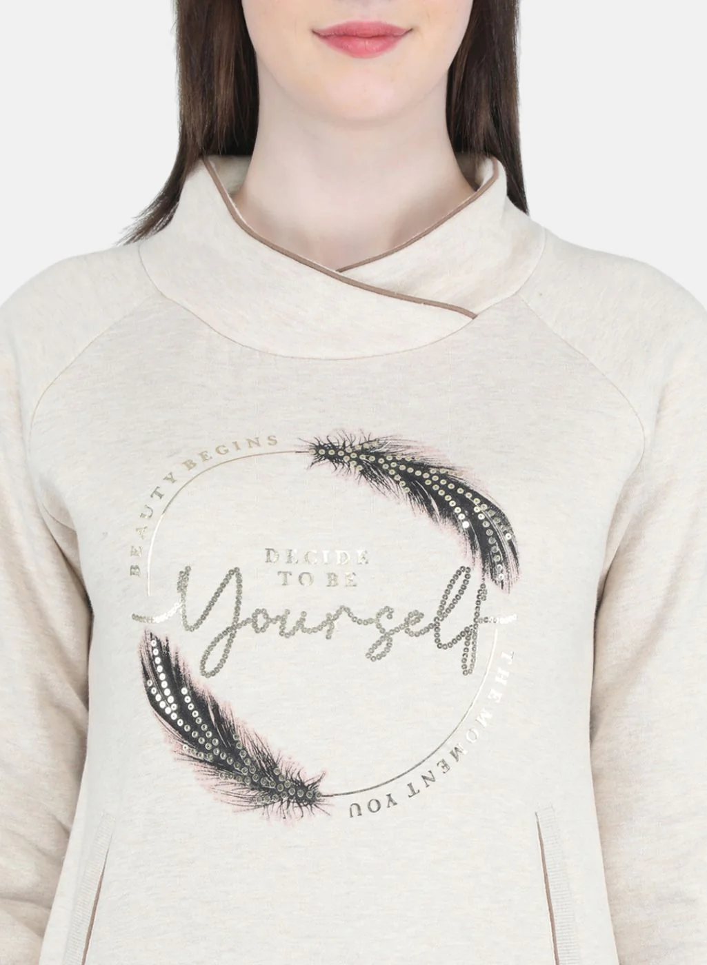 Women Beige Printed Sweatshirt - Image 5