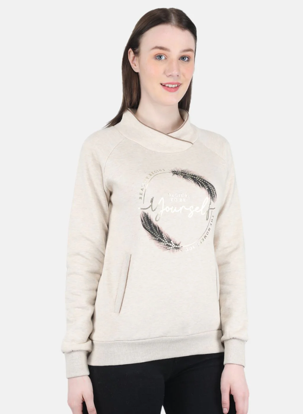 Women Beige Printed Sweatshirt - Image 6