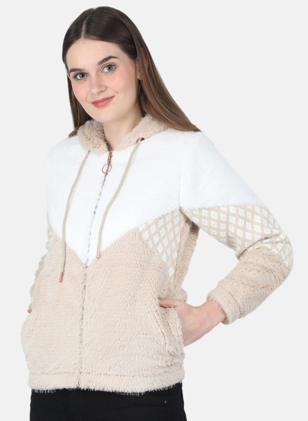 Women Beige Printed Sweatshirt - Image 2