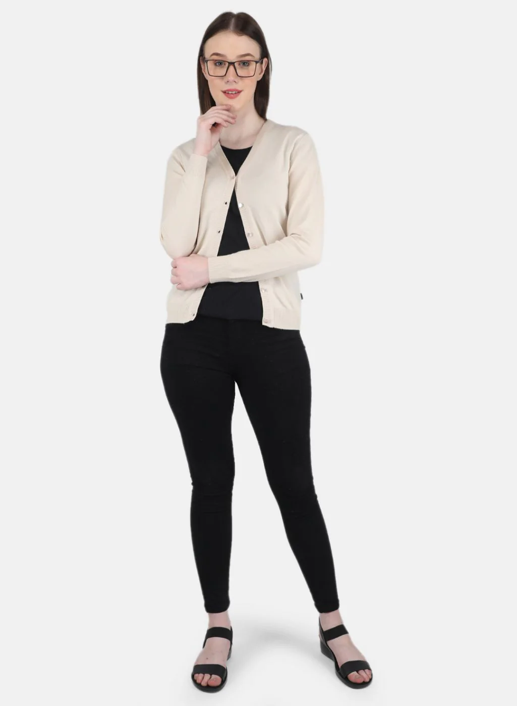 Women Beige Self Design Cardigan - Image 4