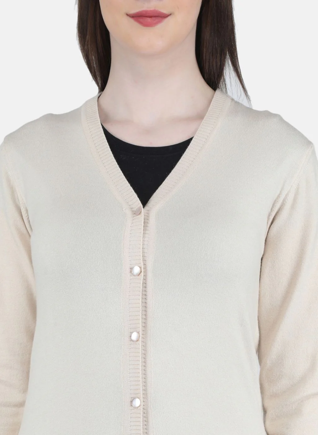 Women Beige Self Design Cardigan - Image 5
