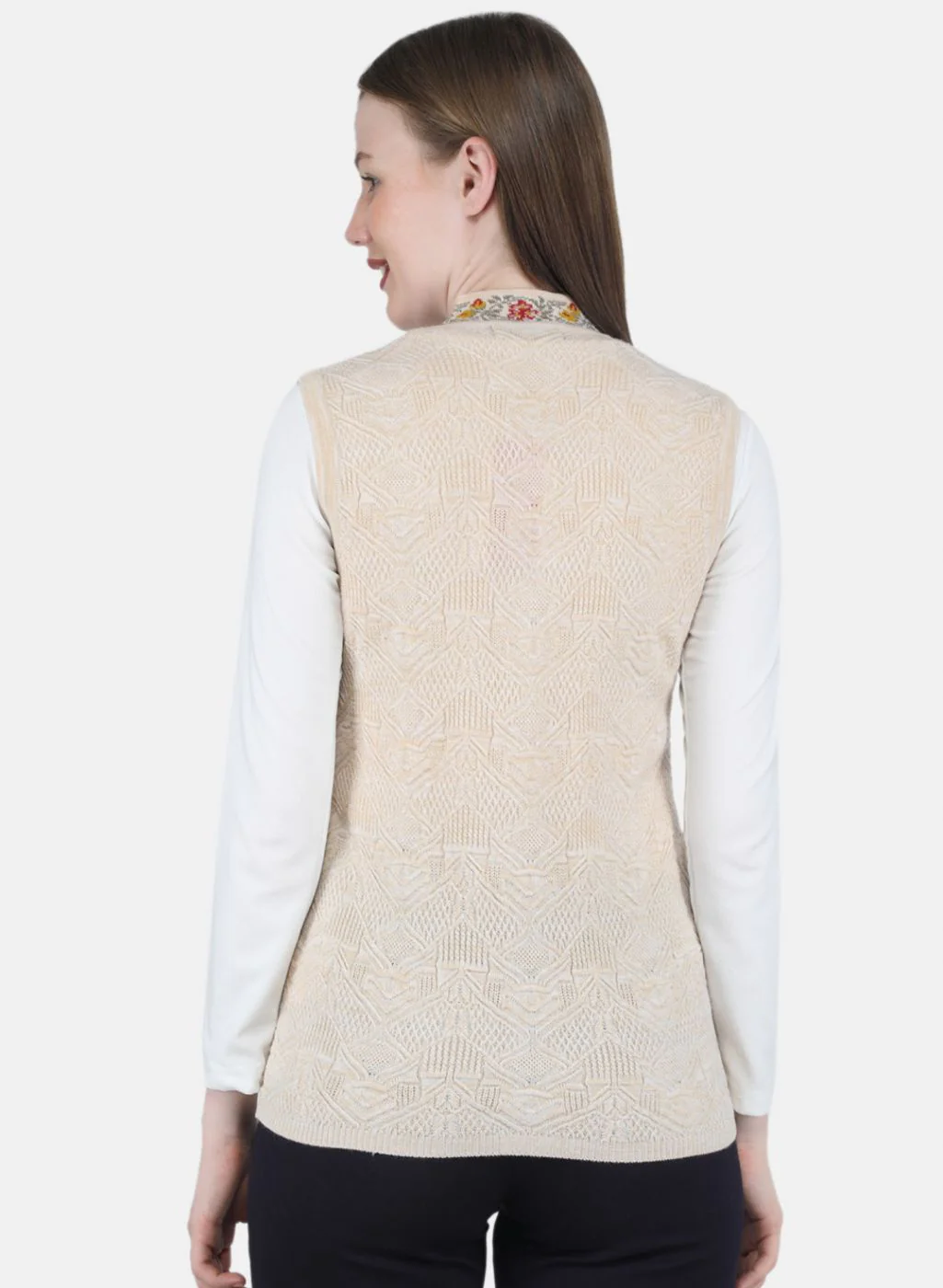 Women Beige Self Design Cardigan - Image 3