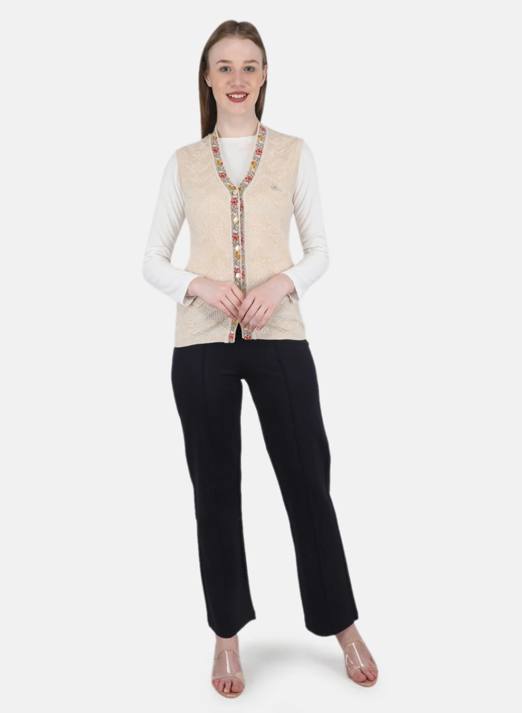 Women Beige Self Design Cardigan - Image 4