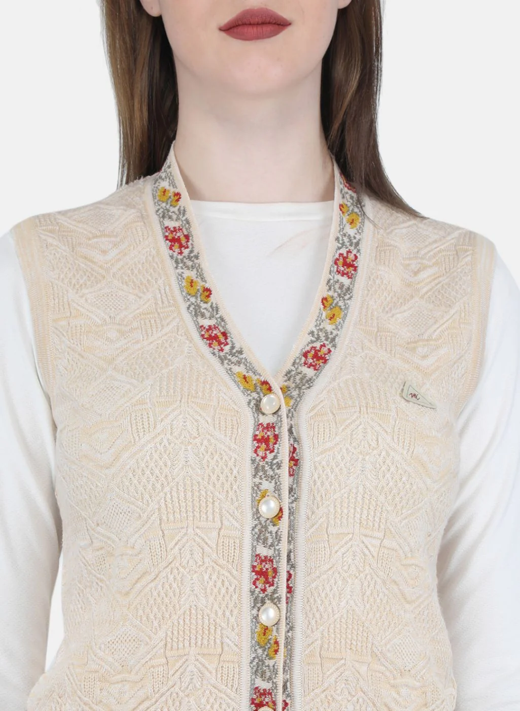 Women Beige Self Design Cardigan - Image 5