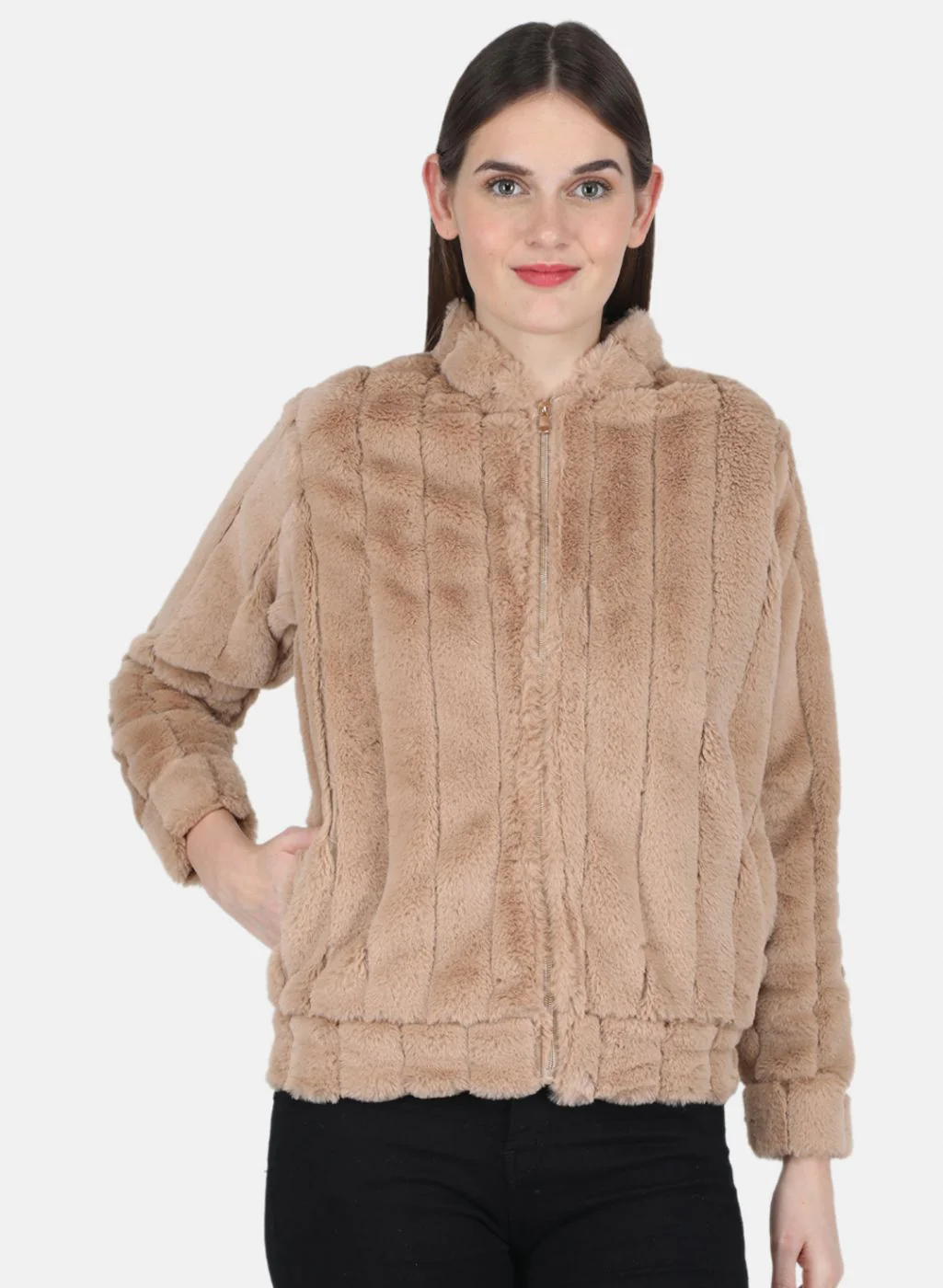 Women Beige Self design Sweatshirt