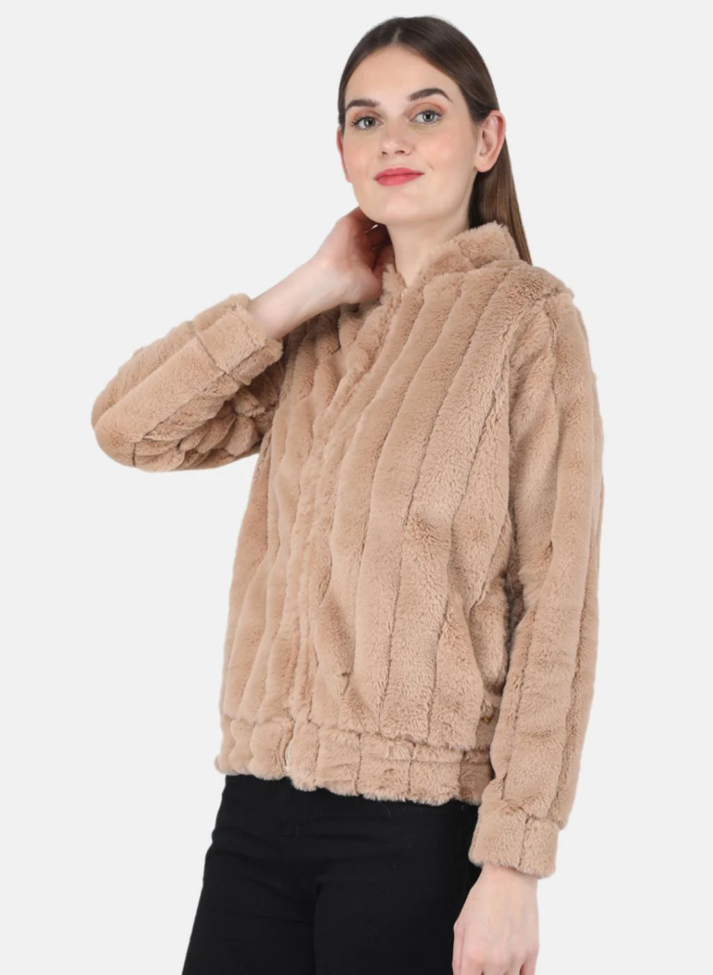 Women Beige Self design Sweatshirt - Image 2