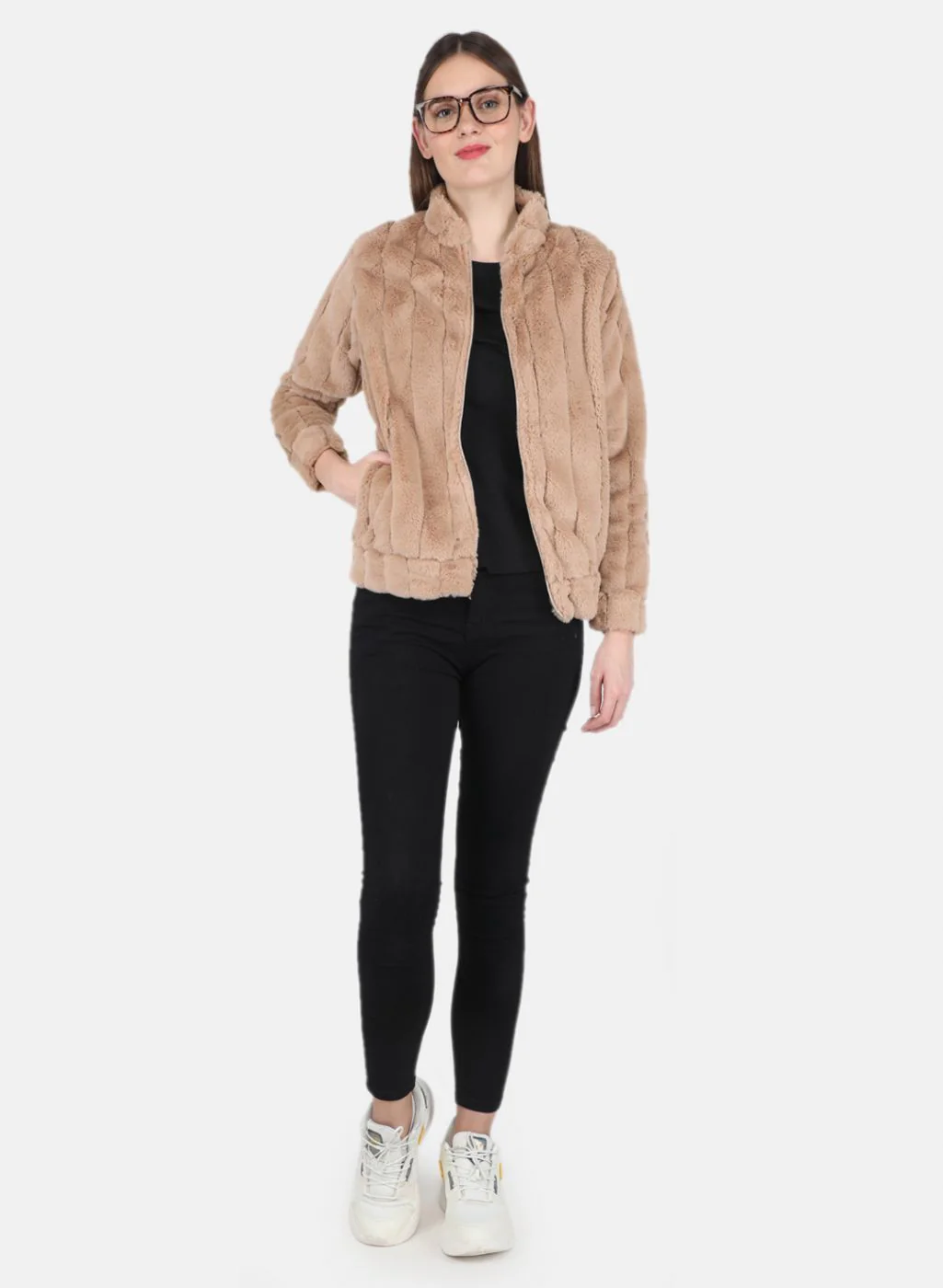 Women Beige Self design Sweatshirt - Image 4