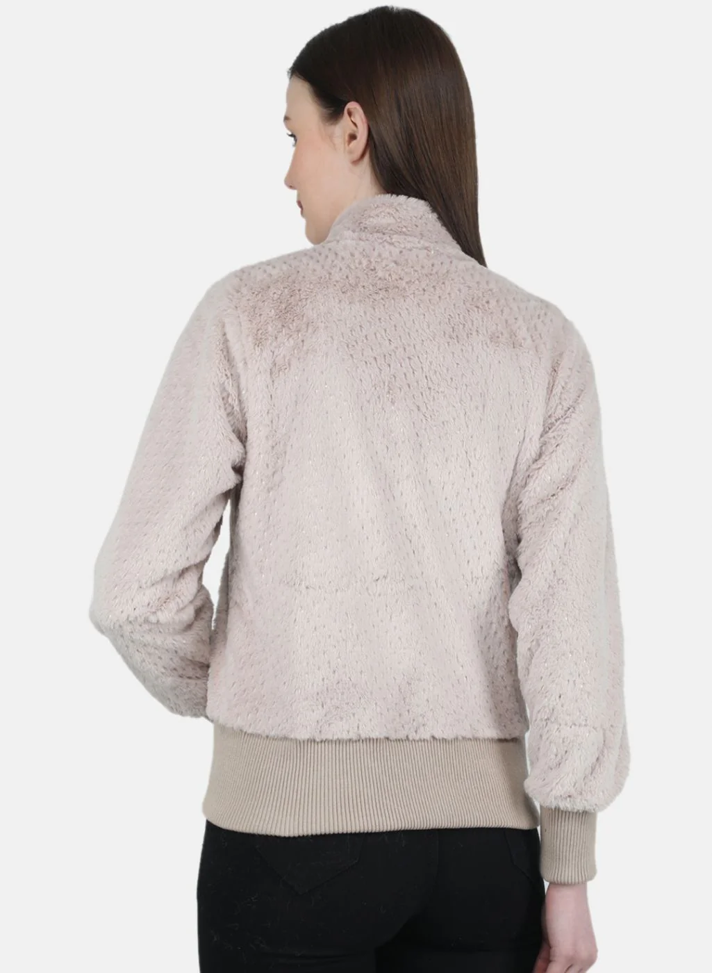 Women Beige Self Design Sweatshirt - Image 3