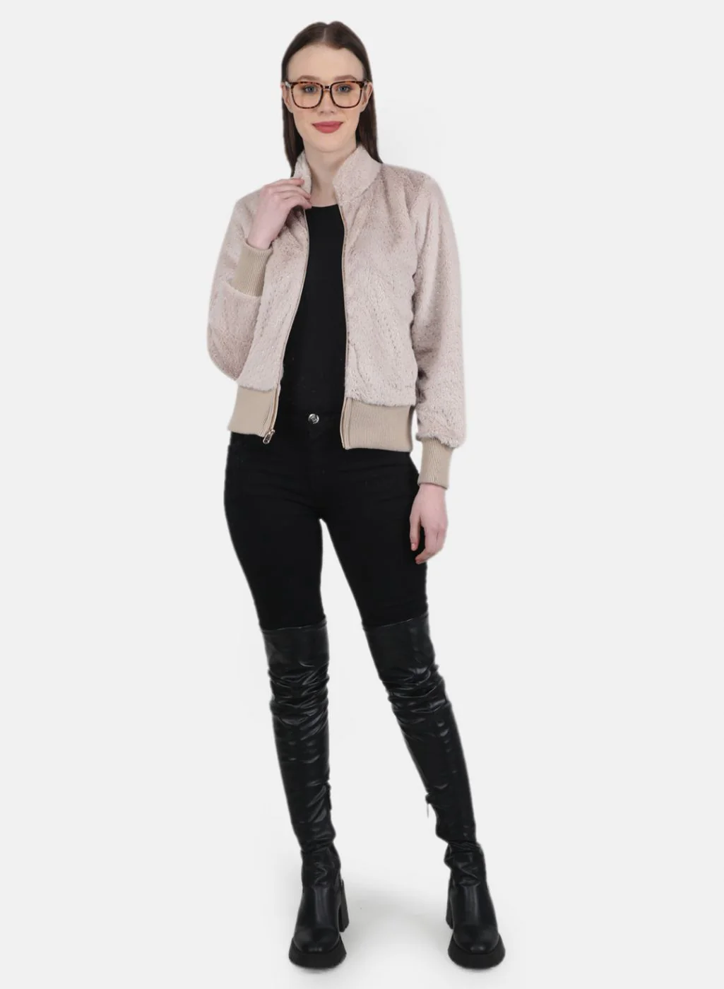 Women Beige Self Design Sweatshirt - Image 4