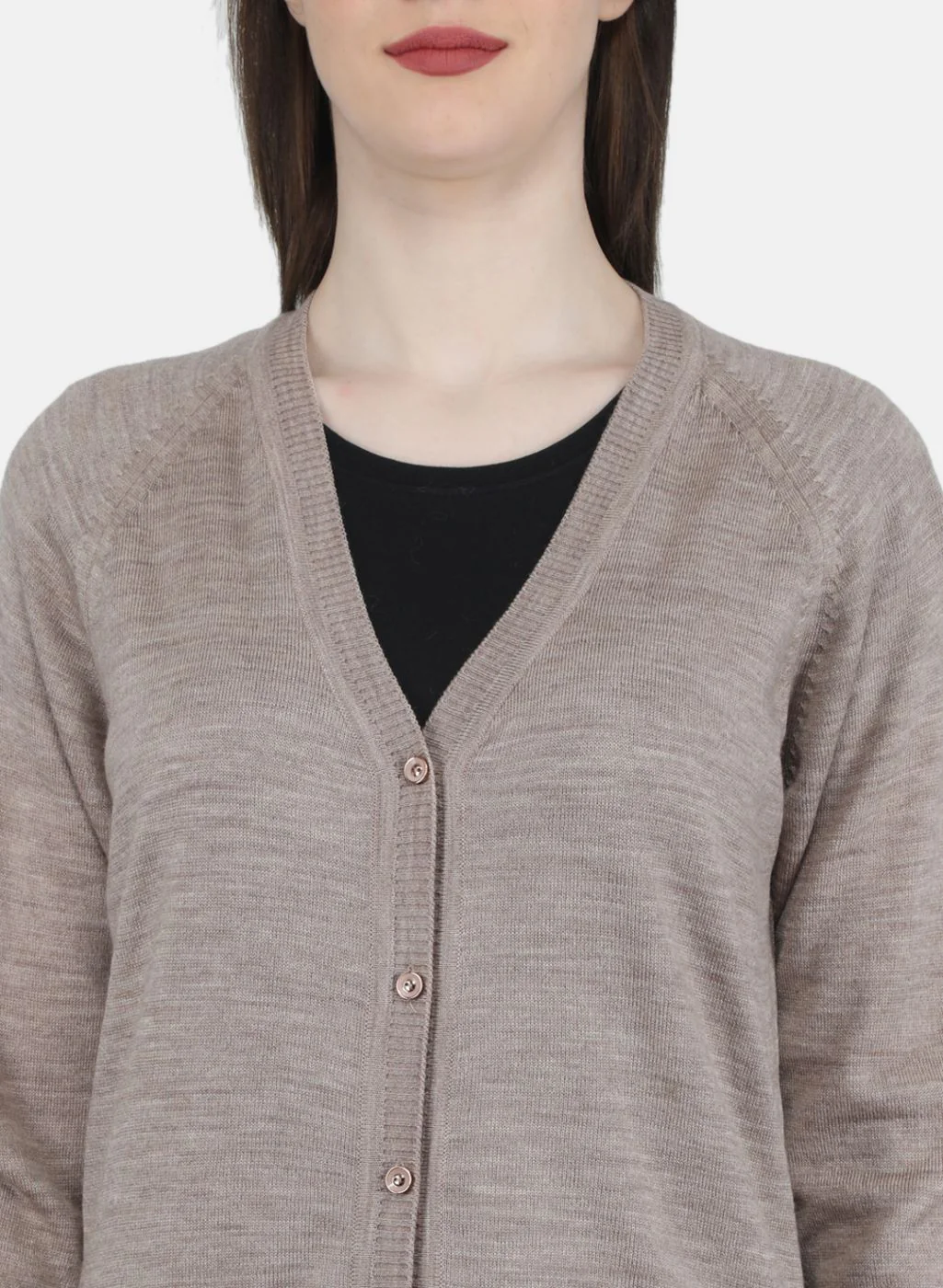 Women Beige Solid Cardigan - Image 5