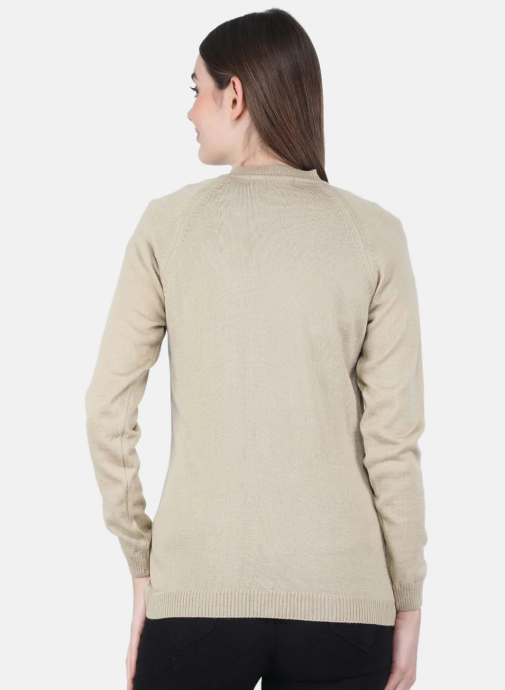 Women Beige Solid Cardigan - Image 3