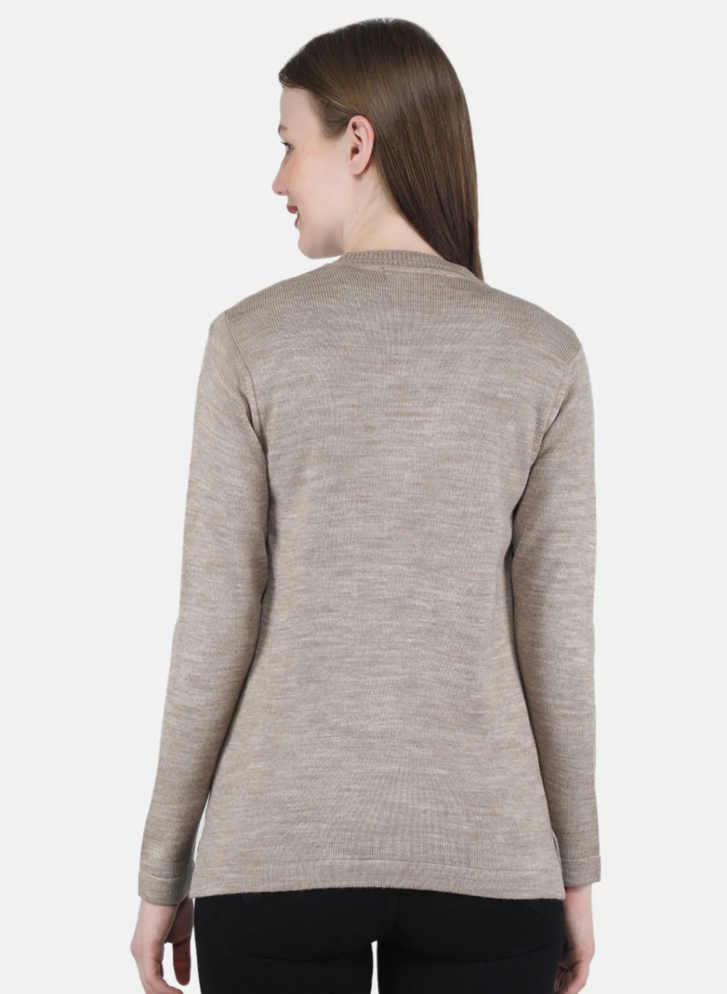 Women Beige Solid Cardigan - Image 3