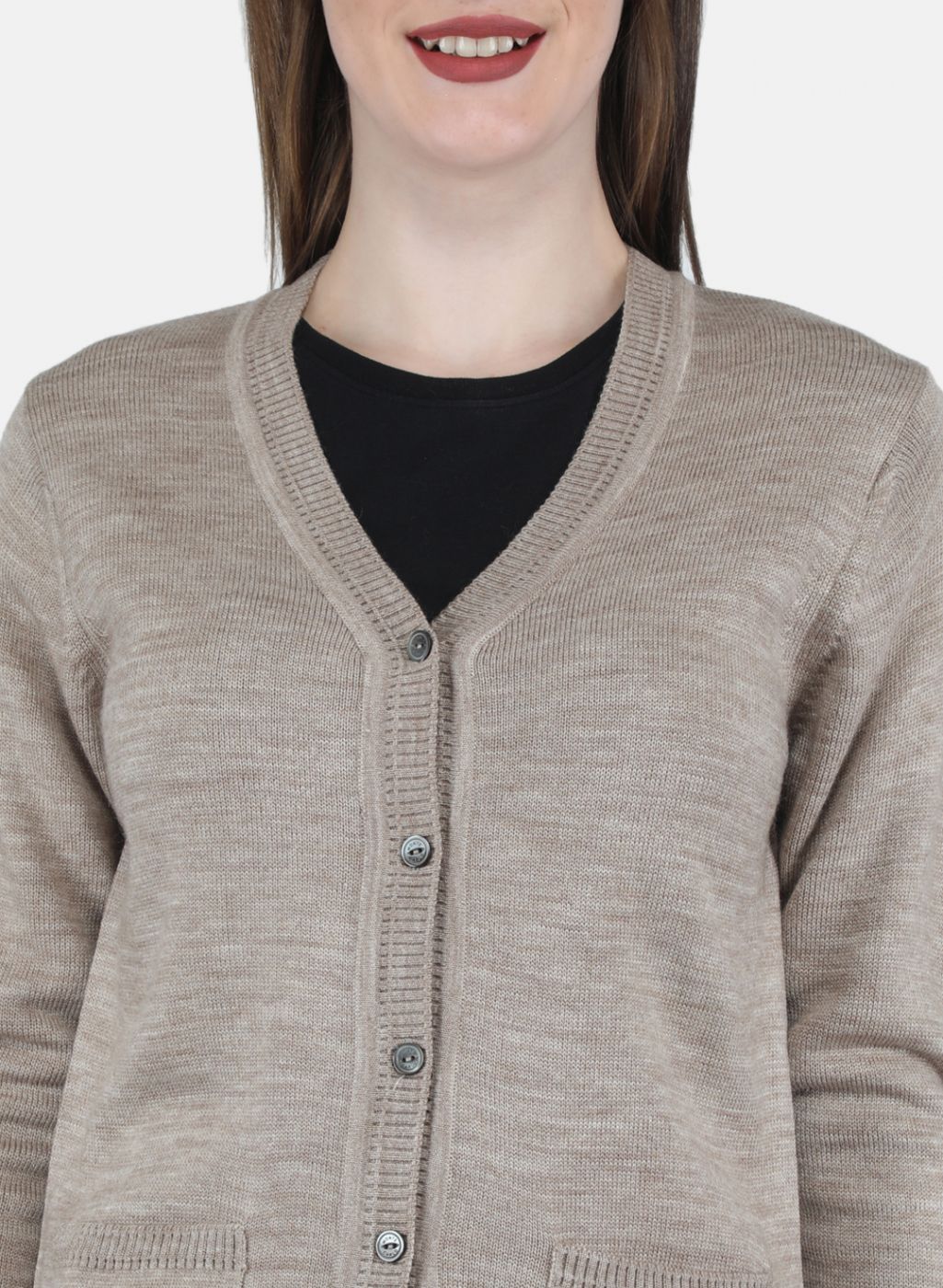 Women Beige Solid Cardigan - Image 5