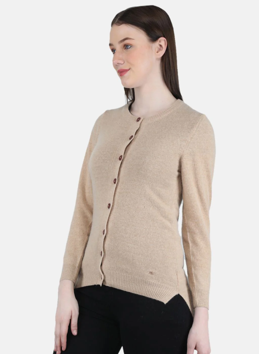 Women Beige Solid Cardigan - Image 2