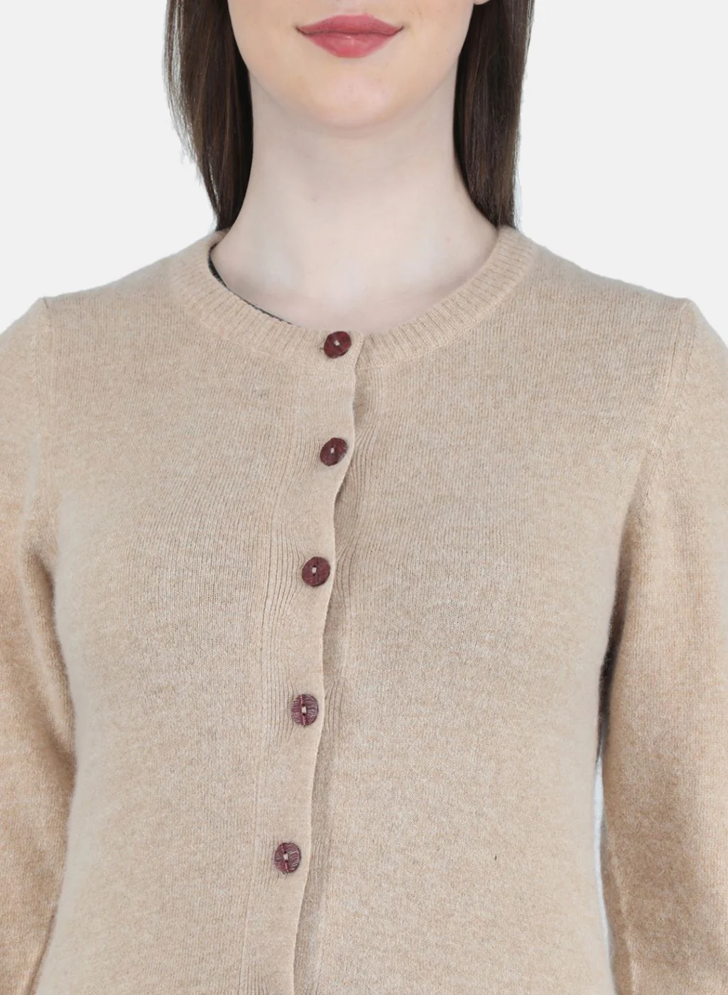 Women Beige Solid Cardigan - Image 5