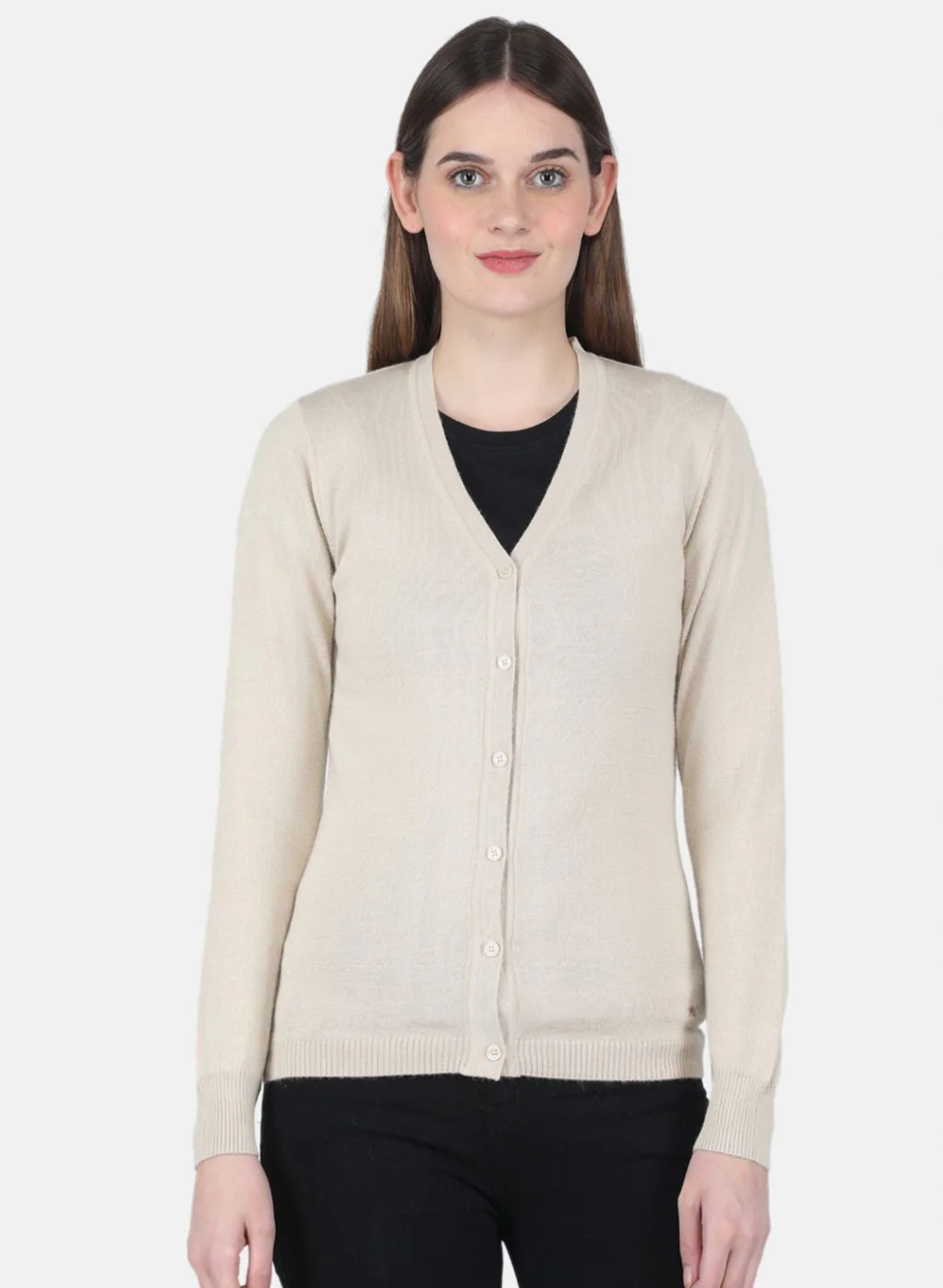 Women Beige Solid Cardigan