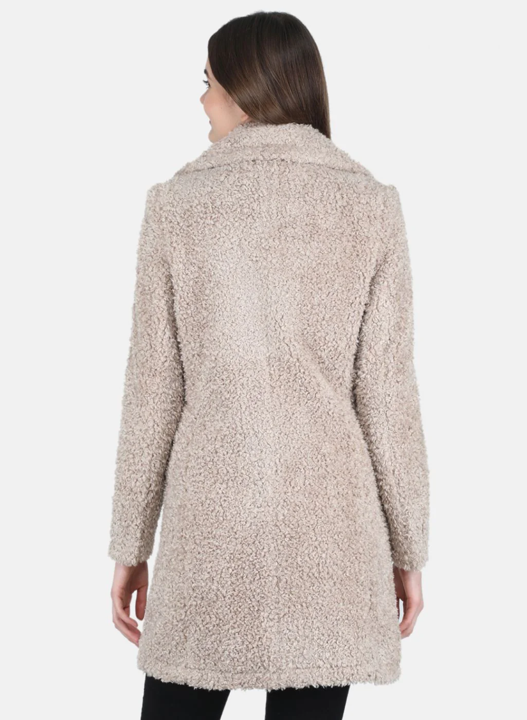 Women Beige Solid Coat - Image 3