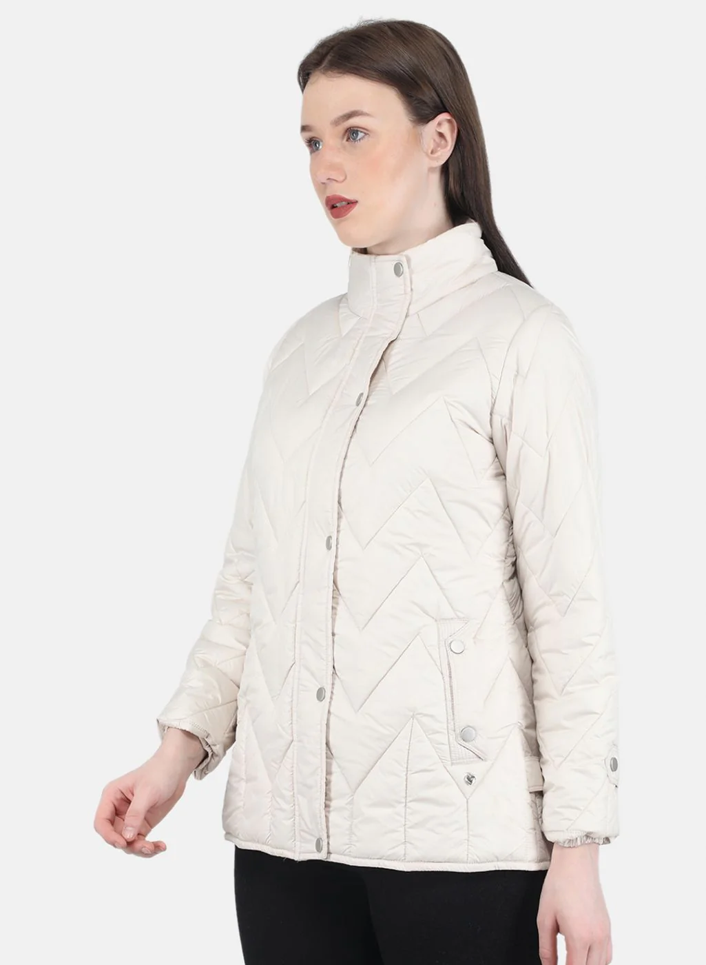 Women Beige Stripe Jacket - Image 2