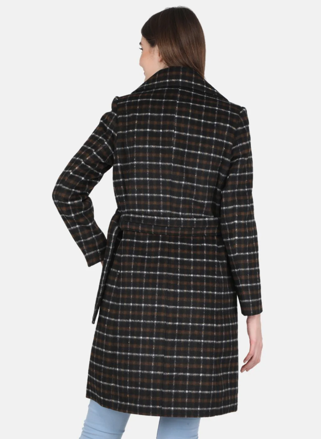 Women Black Check Coat - Image 3