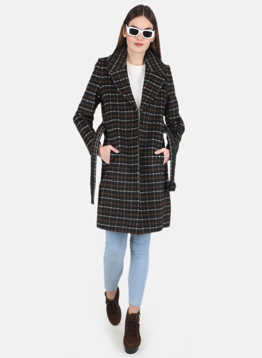 Women Black Check Coat - Image 4