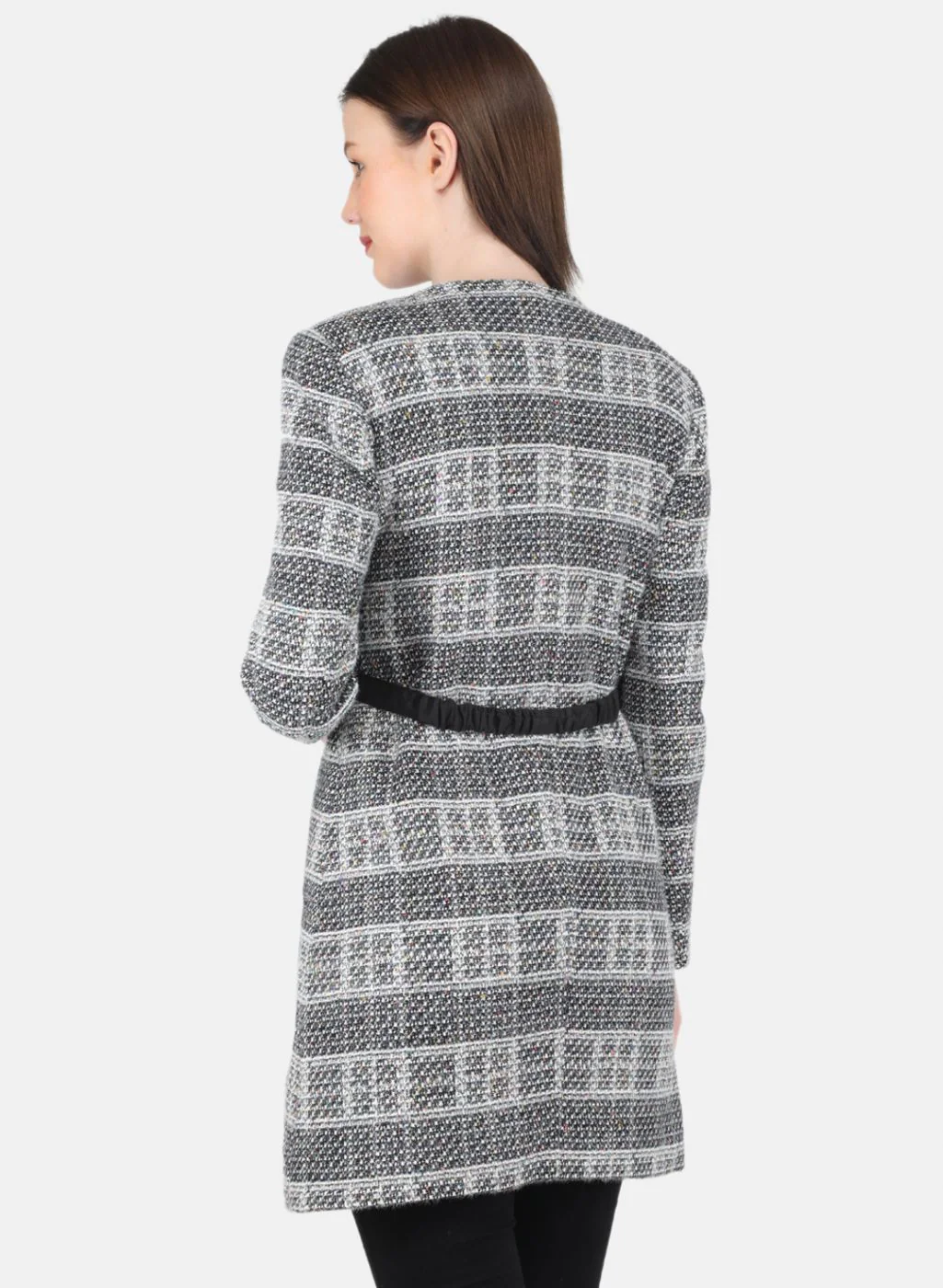 Women Black Check Coat - Image 3