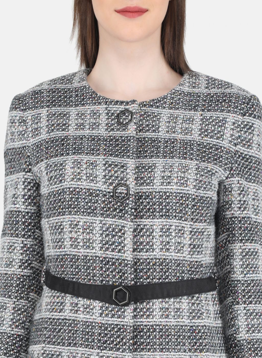 Women Black Check Coat - Image 5