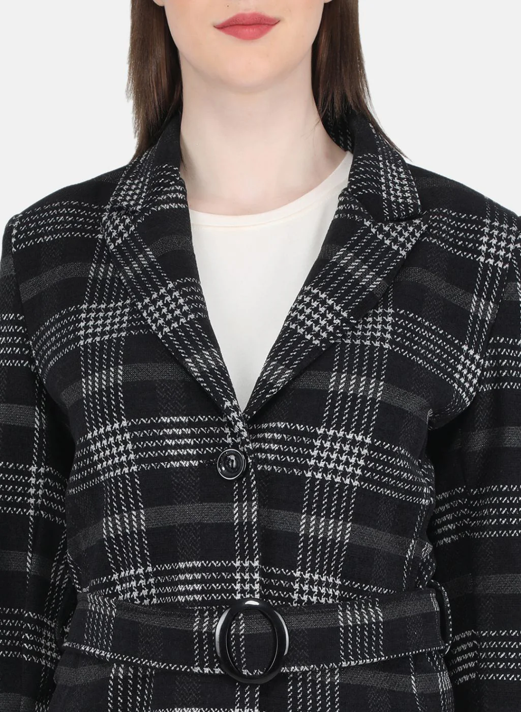 Women Black Check Coat - Image 5