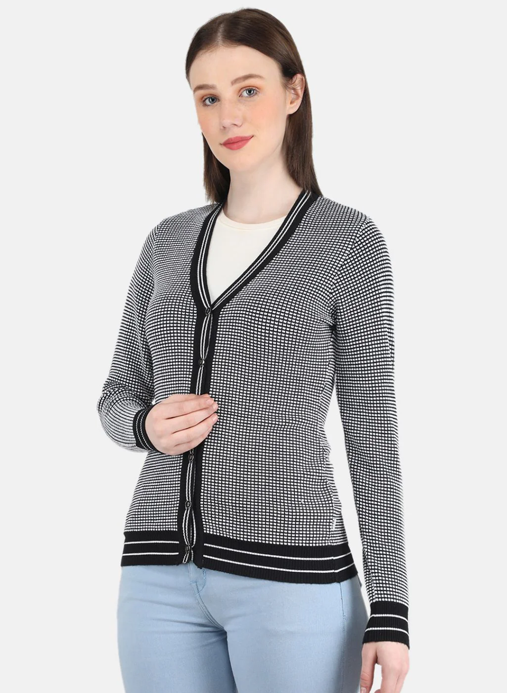 Women Black Jaquard Cardigan - Image 2