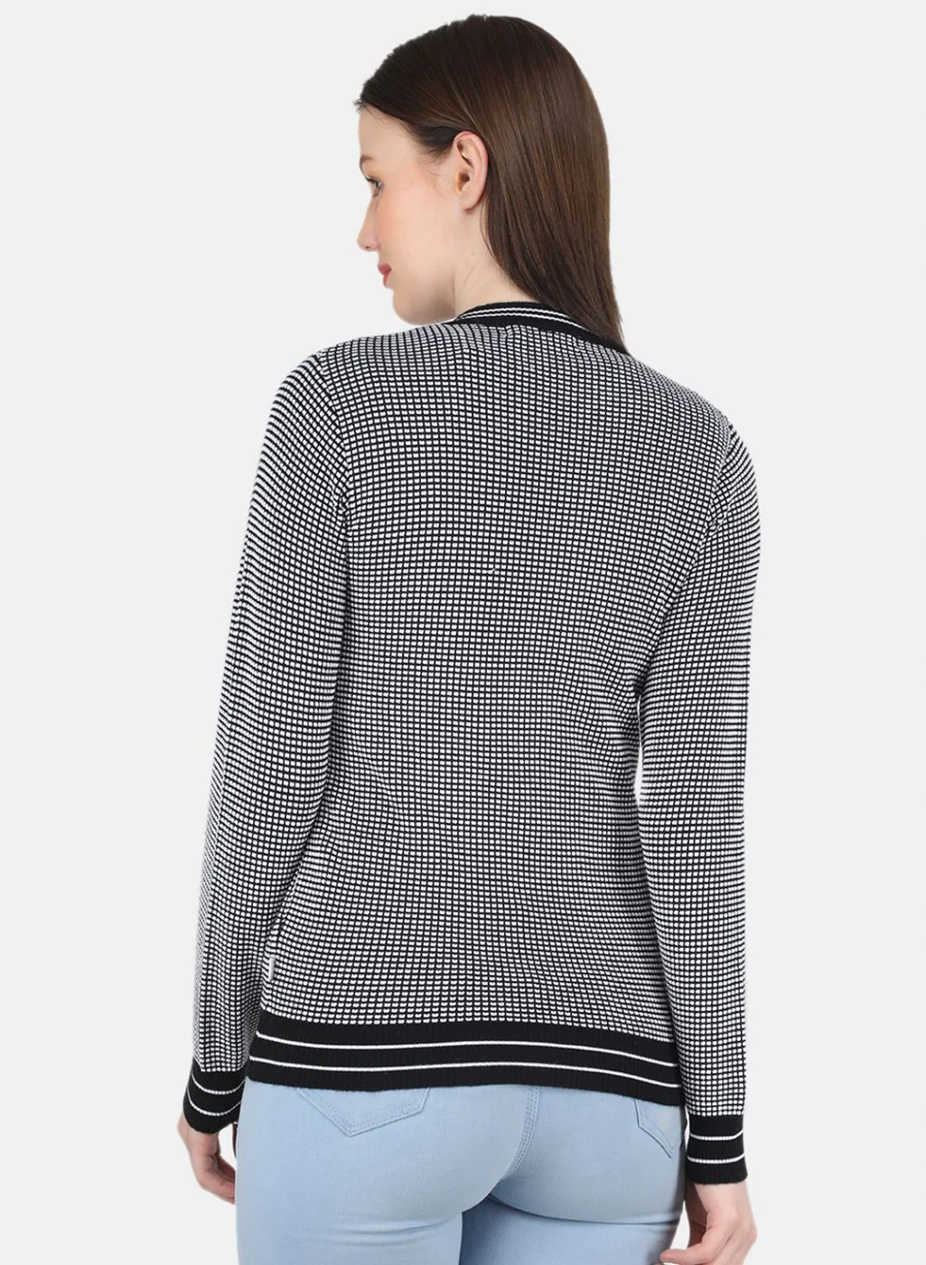 Women Black Jaquard Cardigan - Image 3
