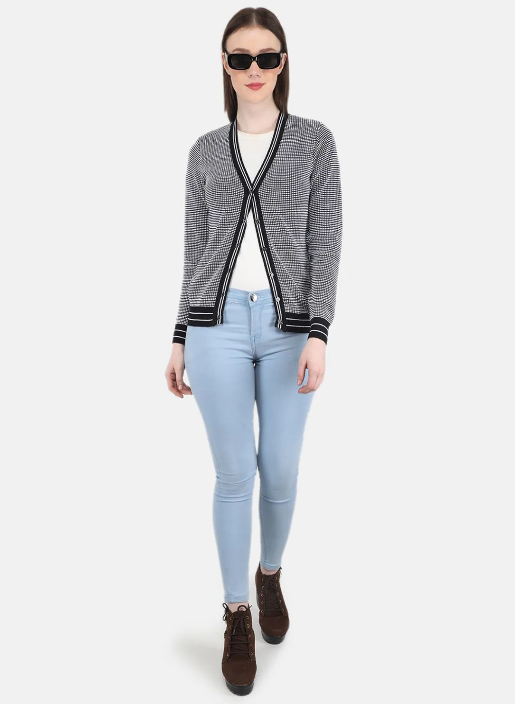 Women Black Jaquard Cardigan - Image 4