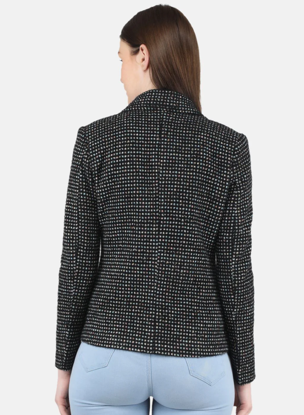 Women Black Jaquard Coat - Image 3