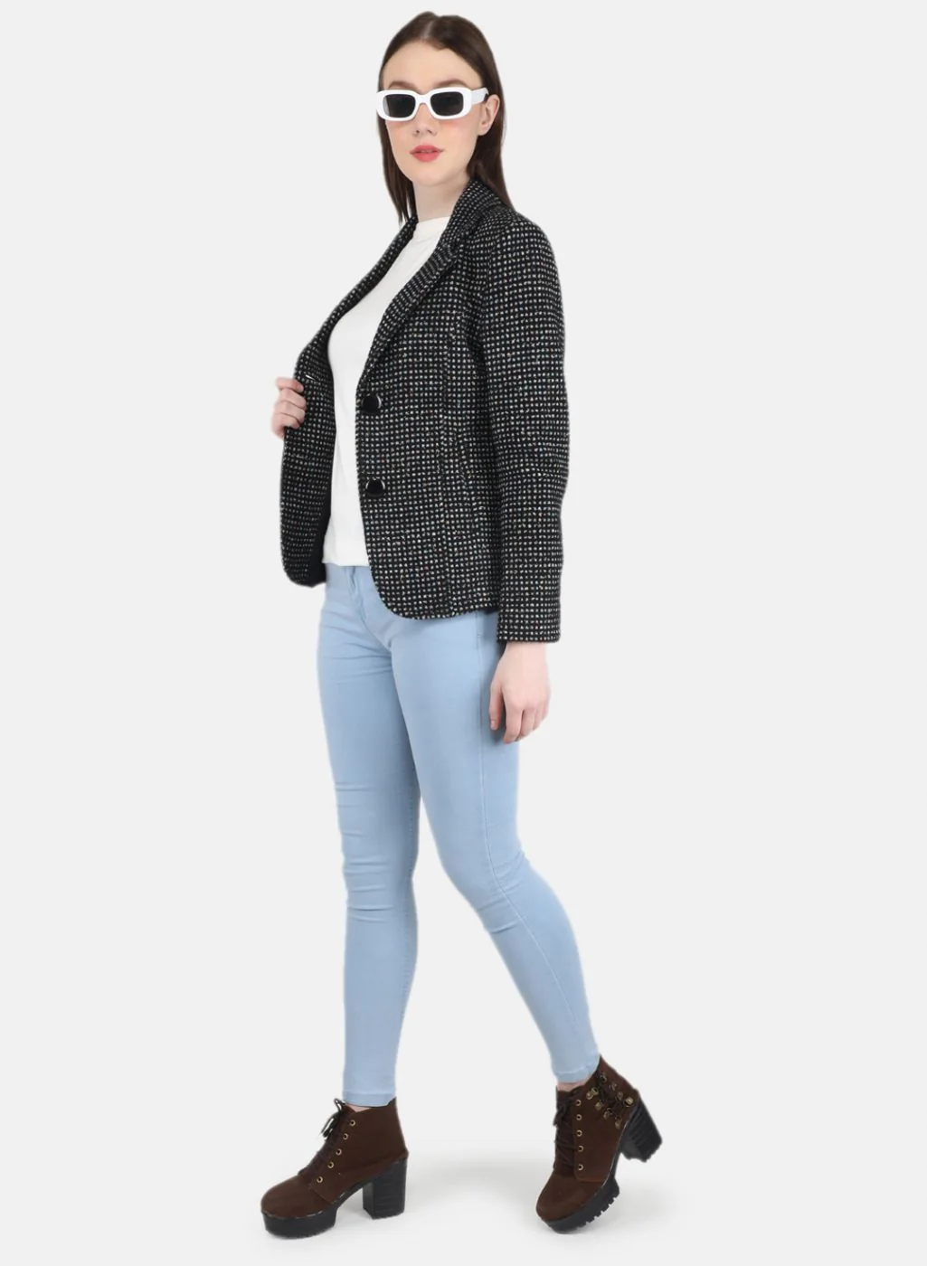 Women Black Jaquard Coat - Image 4