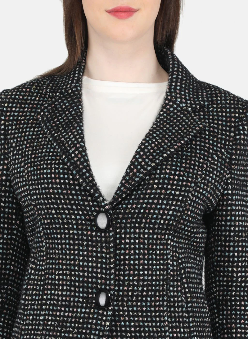 Women Black Jaquard Coat - Image 5