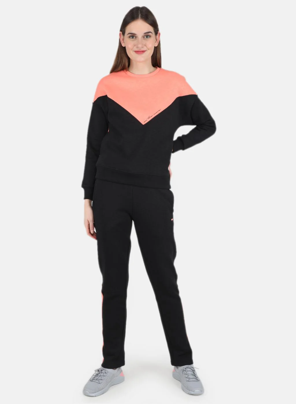Women Black & Peach Printed Tracksuit