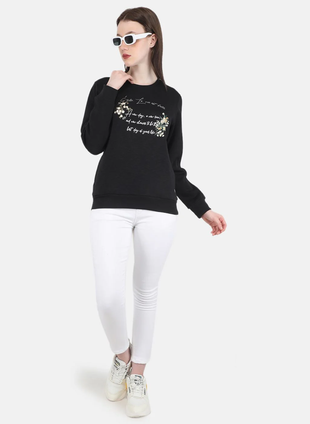 Women Black Printed Sweatshirt - Image 4
