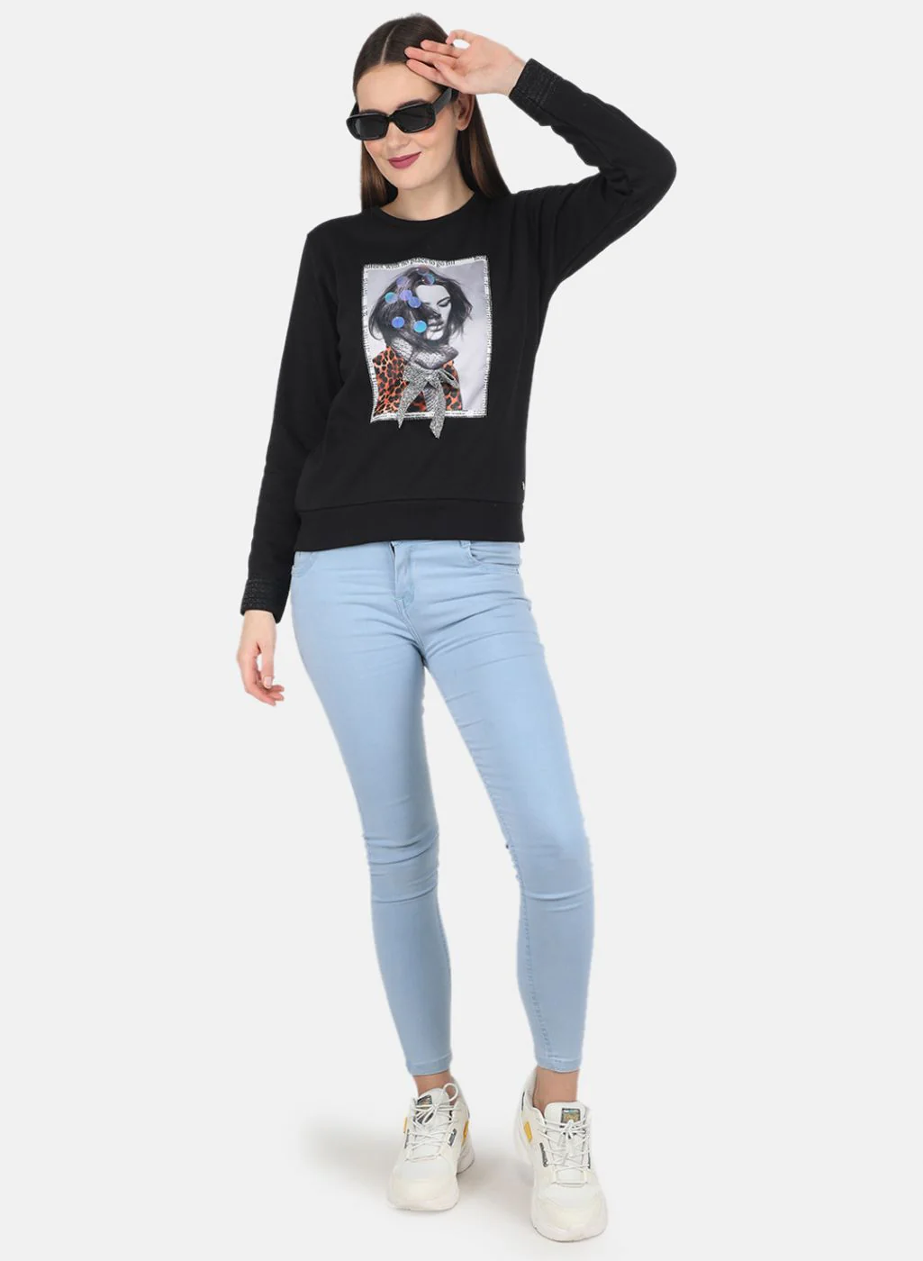 Women Black Printed Sweatshirt - Image 4