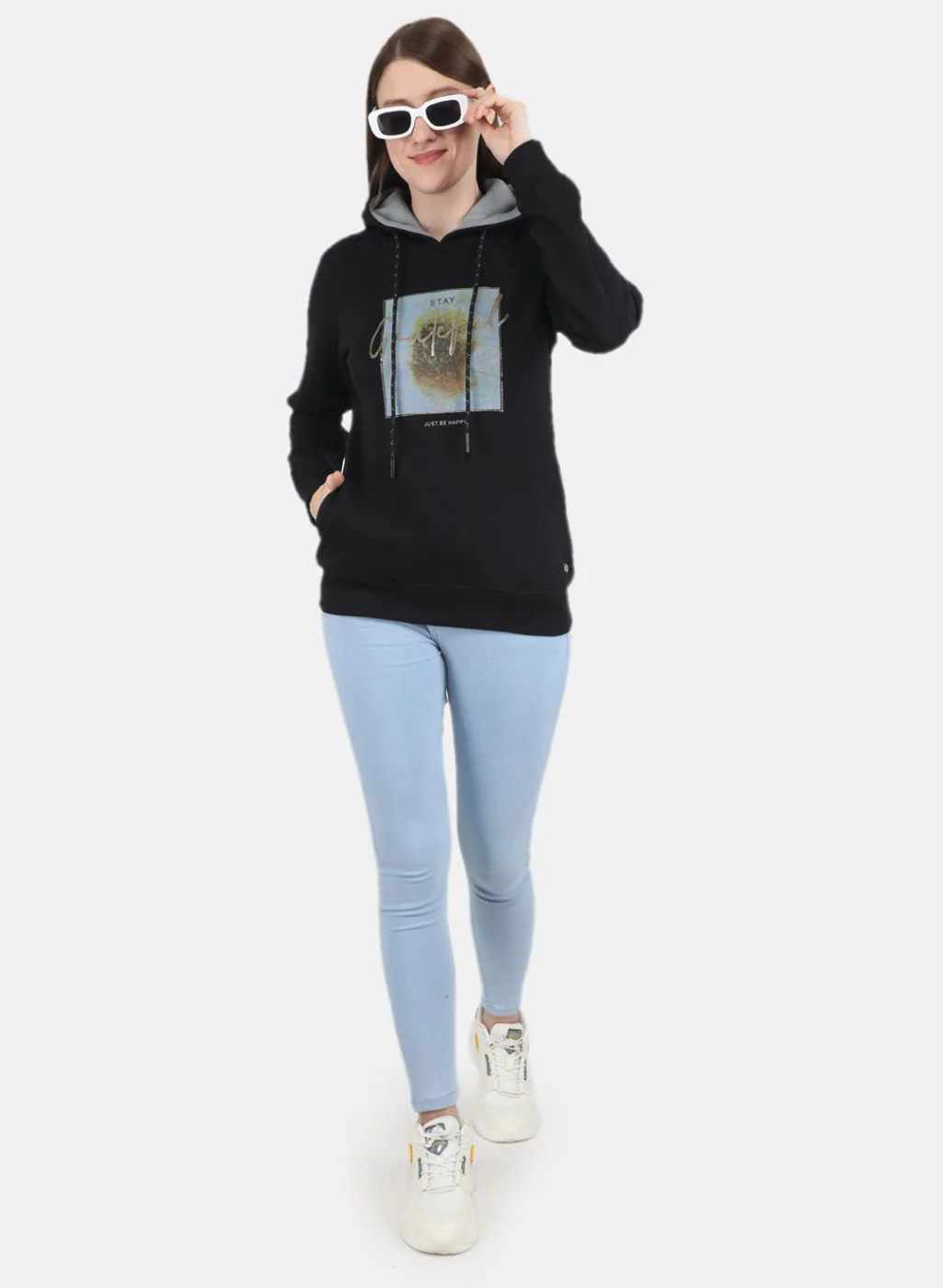 Women Black Printed Sweatshirt - Image 3
