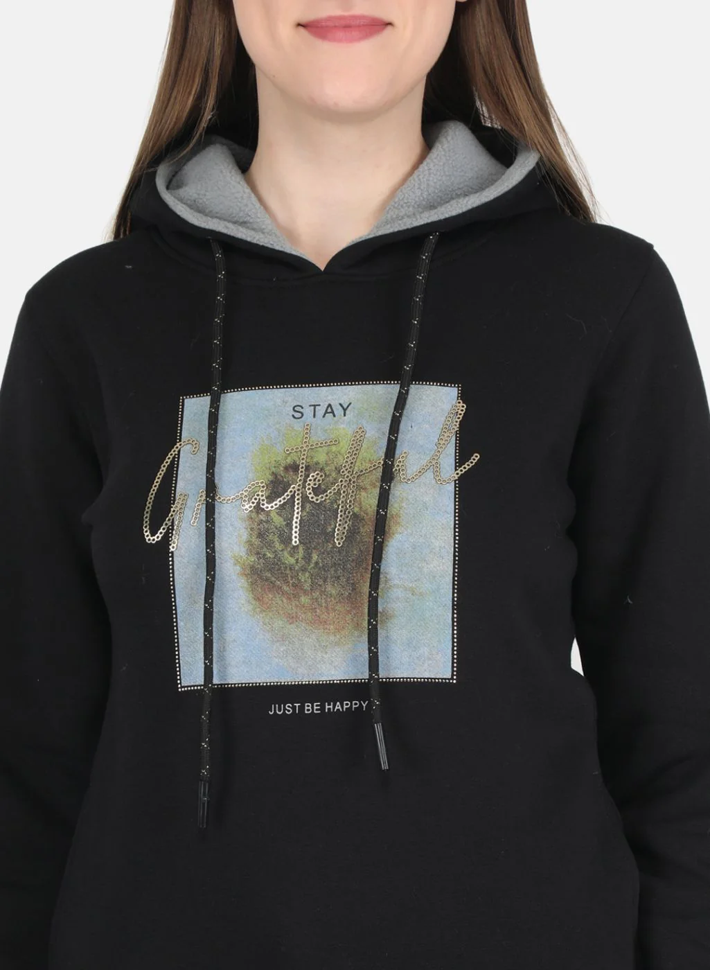 Women Black Printed Sweatshirt - Image 4
